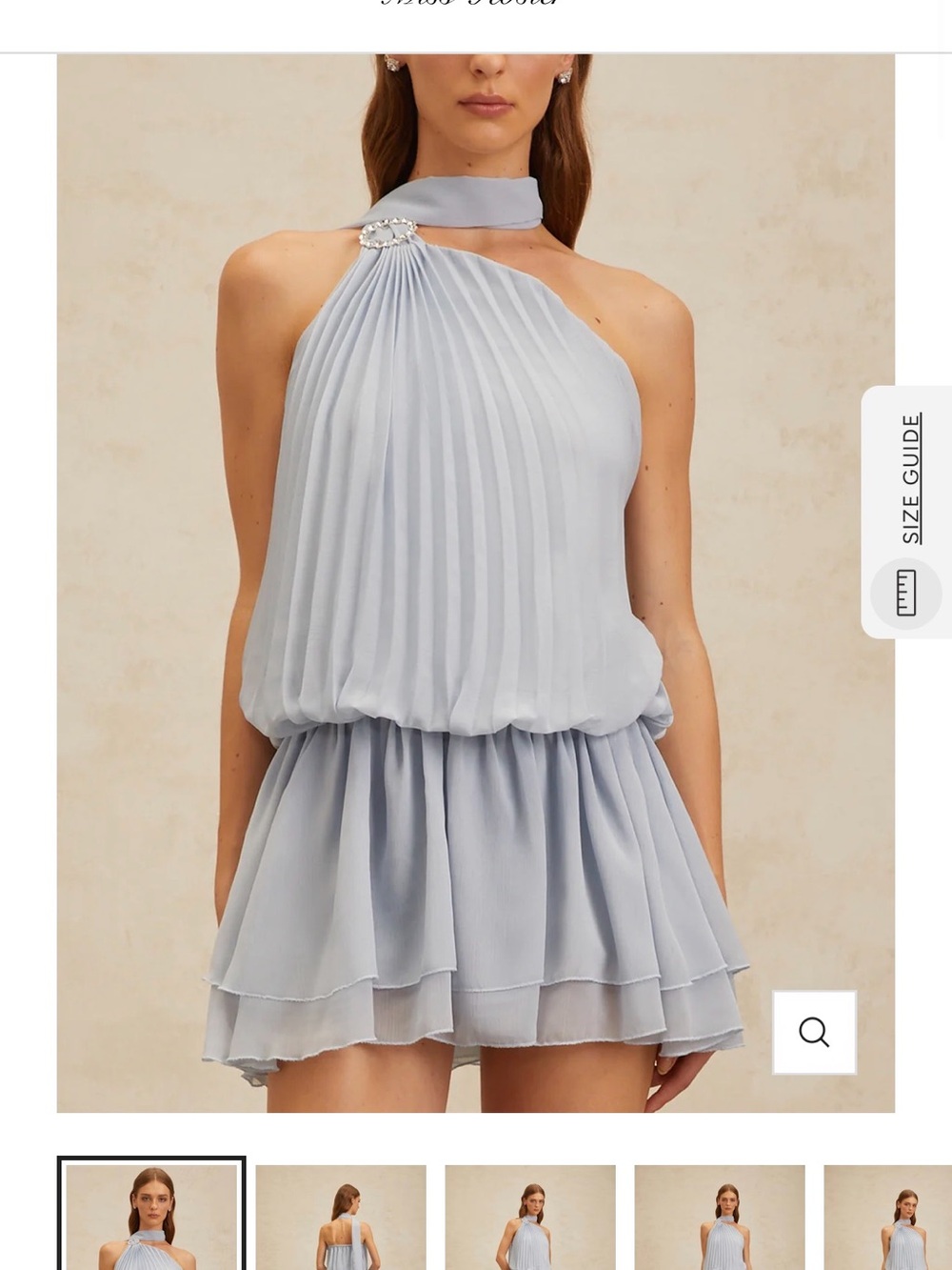 One-Shoulder Pleated Mini Dress in Light Blue